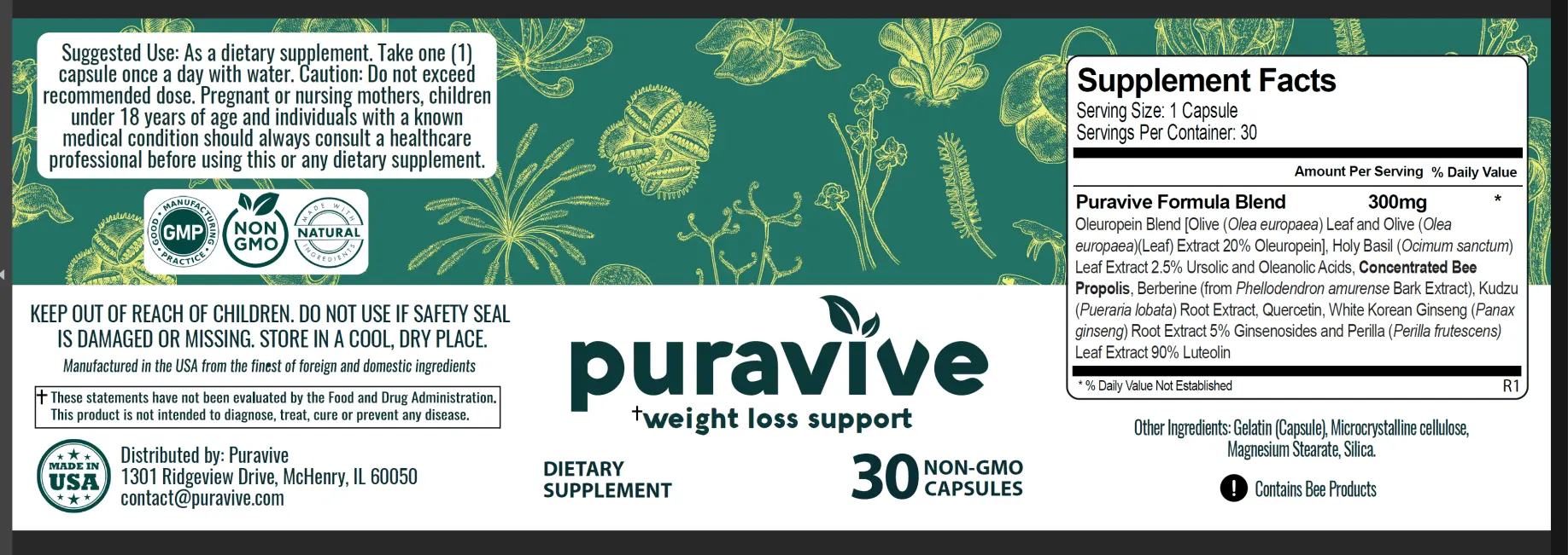 PuraVive Supplement facts